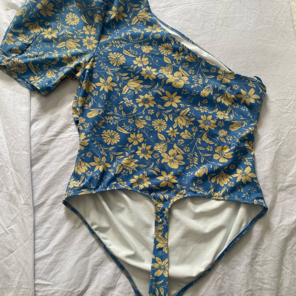 Free People Blue and Yellow Embroidered Top